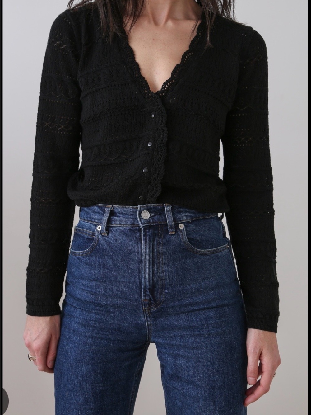 Sezane Black Knit Openwork Women's Sweater - Picture 5 of 13